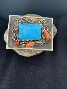 Azul Turquesa Ostra Espinosa Navajo Plata Esterlina Concho Cinturón Hebilla 00717 - Imagen 1 de 12