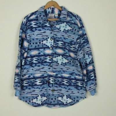 Chaqueta Pullover Vintage Años 90 Polar Azul Rosa Estampado Azteca Occidental Pequeña Talla Grande Foto 1 de 4