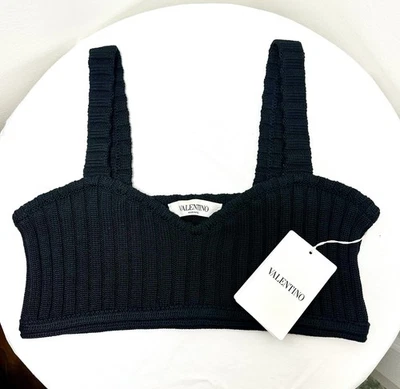 Top corto tejido de lana Valentino Garavani negro talla grande AUTÉNTICO NUEVO CON ETIQUETAS PRECIO DE VENTA SUGERIDO POR EL FABRICANTE $470 Foto 1 de 4