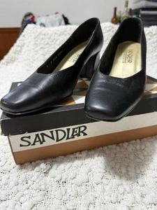 Sandler Leather Ladies BLOCK HEEL Shoes Size 9 PUMPS COURT 6cm Heel SQUARE TOE - Picture 1 of 9