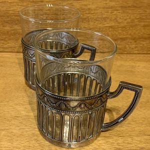 2x Glashalter WMF Straußenmarke Jugendstil versilbert antik vintage alt Teeglas - Bild 1 von 16