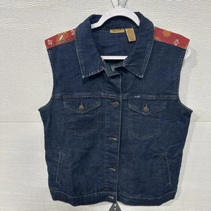 Wrangler Denim Vest Women Size Medium Button Red Paisley Trim Western Sleeveless - Picture 1 of 5