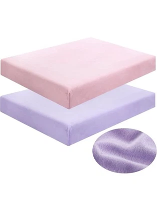 Sábana de cuna ajustable de franela de 28" x 52" (rosa claro, lavanda) 2 piezas Foto 1 de 3