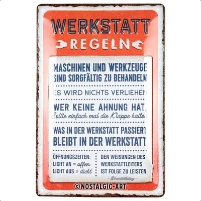 NOSTALGIC-ART Retro Blechschild Metallschild Vintage 20x30 cm - Werkstattregeln