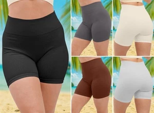 Damen Sport Radhose Gerippt Hohe Taille Gym Sommer Shorts Gummizug - Bild 1 von 19