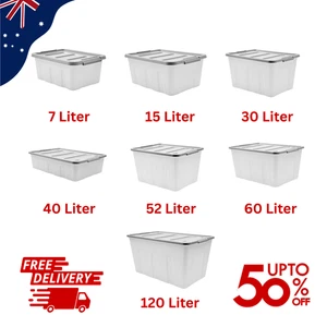 Large Storage Box Heavy Duty Plastic Tub Stackable Lid Organiser Containers Box* - Picture 1 of 29