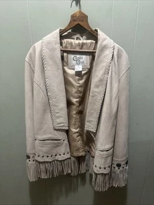Chaqueta de Cuero Cripple Creek Plateada con Tachuelas Flecos Western Rodeo Tostado Gamuza XL - Imagen 1 de 8