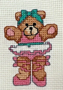 Cross Stitch Multicolor Prima Ballerina Teddy Bear In Pink Tutu Finished Piece - Picture 1 of 11