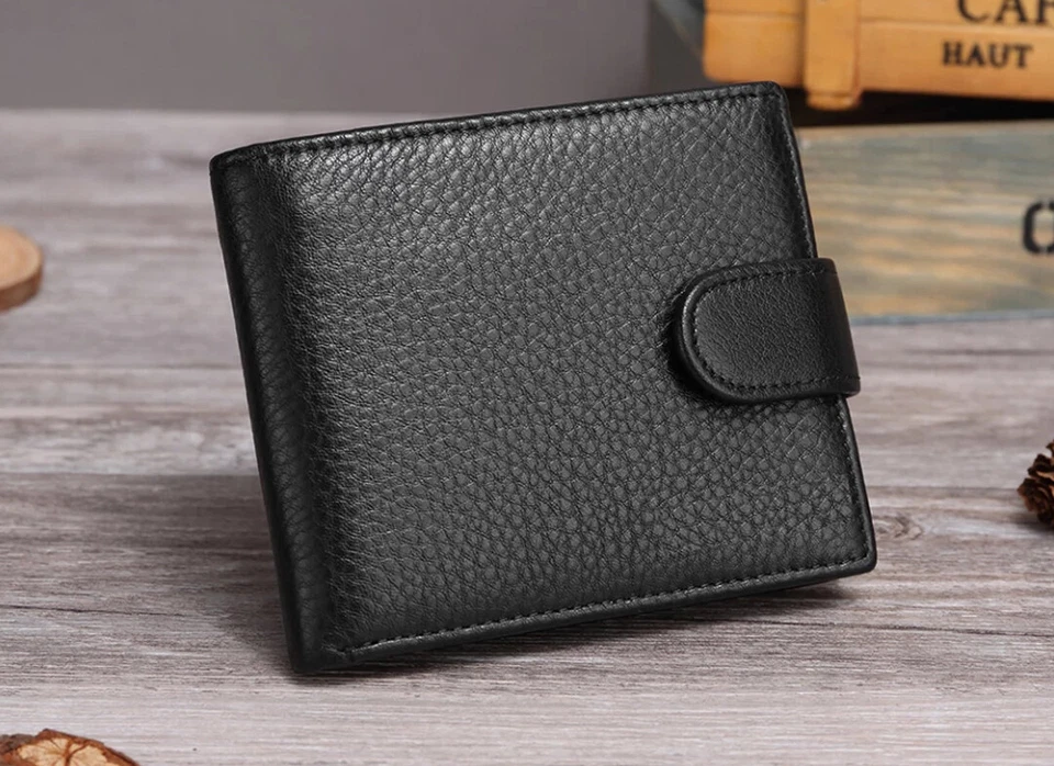 Mens RFID Blocking Genuine Leather wallet , Men Wallet with Snap Button - Image 1 of 4