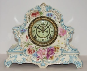 Antique Ansonia "La Nord" Royal Bonn Germany Porcelain Mantel Clock 8-Day - Picture 1 of 15