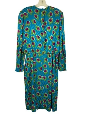 Helga 80s Neiman Marcus  Floral Print Drop Waist Dress Size 12 Vintage Belt - Image 1 of 4