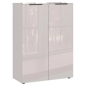 Schuhschrank Schuhkommode 2 Türen Glasfront Creme 87 x 120 cm - Bild 1 von 5