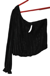 Lush Ribbed Satin One Shoulder Top Black Size XL Long Sleeve Cropped NWT - Picture 1 of 6