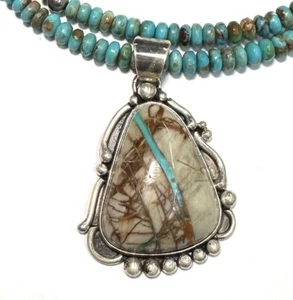 Navajo Ruth Ann Begay Boulder Türkis Anhänger Türkis Sterling Perlenkette - Bild 1 von 12