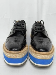 PRADA Wingtip Brogue Black Leather Derby Espadrille Platform Oxfords Size 36 - Picture 1 of 15