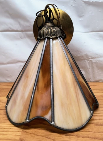 VINTAGE Brown Slag Glass TULIP Hanging Pendant Light Lamp Chain Tiffany Style Cover