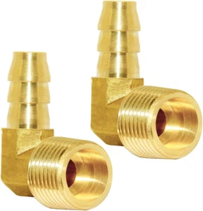 Brass Hose Fitting,90 Degree Elbow,3/8" Barb X 3/8" NPT Male Pipe Water/Fuel/Air - Picture 1 of 12