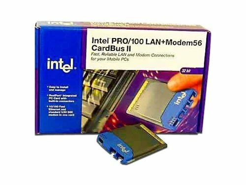Intel PRO/100 LAN+Modem 56 CardBus II Ethernet PC Card with Integrated Jacks NEW - Image 1 of 1
