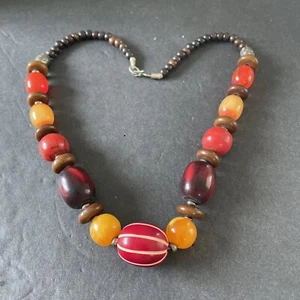 Beautiful Necklace Silver Tone Gold Red . Orange , Brown, Beads 21” - Picture 1 of 6