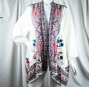 JOHNNY WAS New White Multicolor Embroider Floral Women Duster Jacket Size XL - Picture 1 of 12