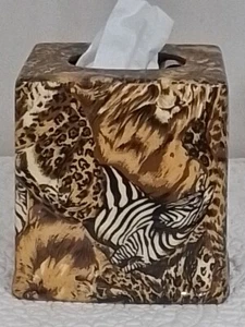African Safari Tissue Box Cover Lions Leopard Giraffe Cheetah Design - Picture 1 of 8