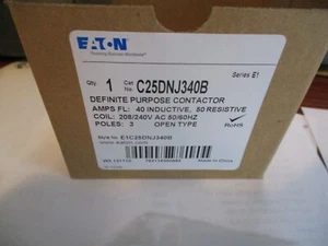 NIB Eaton C25DNJ340 Definite Purpose Contactor: 3-Poles, 208/240V 50/60Hz Coil - Picture 1 of 10
