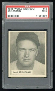 WORLD WIDE GUM 1936 #46 JOE CRONIN PSA 5 POP 1 MEJOR EJEMPLO EN HOBBY GAMA ALTA - Imagen 1 de 2