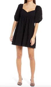 Wayf L77029 Damen schwarz Ripton Puffärmel Babydoll Kleid Größe Small - Bild 1 von 3
