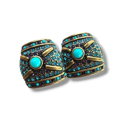 Pendientes HEIDI DAUS Turquesa Azul Cristal Swarovski CLIP-ON Nueva Declaración  Foto 1 de 4