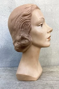 Art Deco Schaufensterpuppe Kopf Antik Laden Hut Display 14" Kreide Ware Gips Vintage - Bild 1 von 10