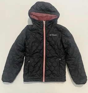 Columbia Bella Plush Jacket Hooded Black Pink Youth girls Sz 7/8 - Picture 1 of 7