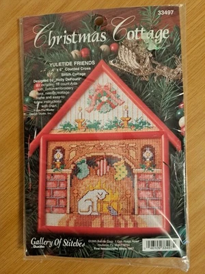 Vintage NEW Bucilla Counted Cross Stitch  Cottage Kit Yuletide Friends #33497  - Image 1 of 4