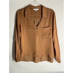 Young Fabulous & Broke Brown Satin Popover Blouse Long Sleeve Size Small YBF - Picture 1 of 5