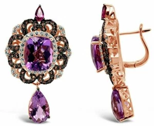 LeVian 14K Rose Gold Amethyst Rhodolite Topaz Quartz 13.46 cts Earrings - Picture 1 of 4