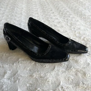 Vaneli Heels Womens 9N Black Kelila Leather Suede Crocodile Vtg 2” Narrow Buckle - Picture 1 of 10