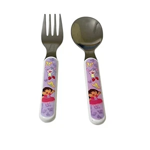Dora The Explorer Boots Spoon Fork Flatware Set Stainless Steel/Plastic 2007 - Picture 1 of 7