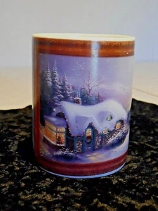 AVON 1997 Thomas Kinkade Candle Holder Ceramic Snowy Cottage Winter Poem - Picture 1 of 6