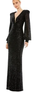 Mac Duggal Black Sequin Long Sleeve Evening Formal Gown Maxi Dress Size 10 NWT - Picture 1 of 10
