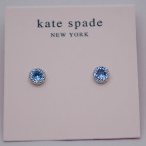 NWT Kate spade Silver Plated Mini Cute Stud Circle Earrings Blue Cut Crystals CZ