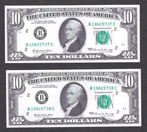 1969 $10 FEDERAL RESERVE NEW YORK DISTRICT ~ ONE OF 2 CONSECUTIVE GEM CRISP UNC - Picture 1 of 2