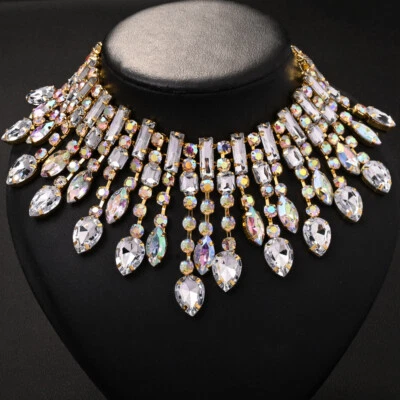 Women Rhinestone Necklace Droplet Multicolor Luxury Metal Jewel Body Chain 30931 - Image 1 of 4