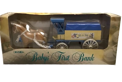 ERTL Diecast Babys First Bank It's A Boy Die Cast Horse Drawn Wagon 1994 Vintage - Image 1 of 4