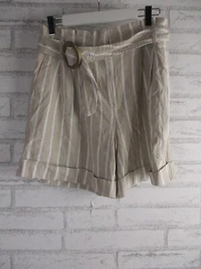 Witchery womens shorts beige white stripe 10 linen mix pockets - Picture 1 of 11