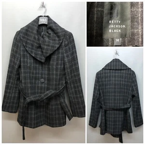 Betty Jackson Debenhams Women's Black & Grey Check Coat UK 14 EUR 42 Wool Rich - Picture 1 of 14