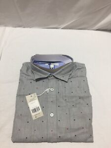 M737 BODEN Long Sleeve Button Down Shirt M0540 Grey with Dots Mens Size Large