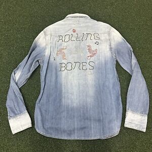 True Religion Denim Western Rolling Bones Long Sleeve Shirt Size Large