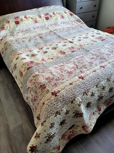 Handmade Patchwork Country Look Quilt Pastel Color Floral Bedspread  86" x 104" - Bild 1 von 8