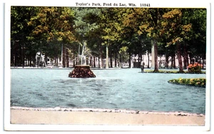 Postcard Taylor's Park Fond du Lac Wisconsin WI Center Fountain In Water Trees - Picture 1 of 3