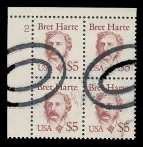 SC #2196b - $5.00 BRET DURO - BLOQUE DE PLACAS USADO DE 4 - #2, U.L. - Imagen 1 de 1