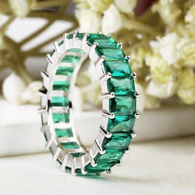 Verde Cz 925 Argento Sterling Eternity Fedina Artigianale Fidanzamento Gioielli - Immagine 1 di 4